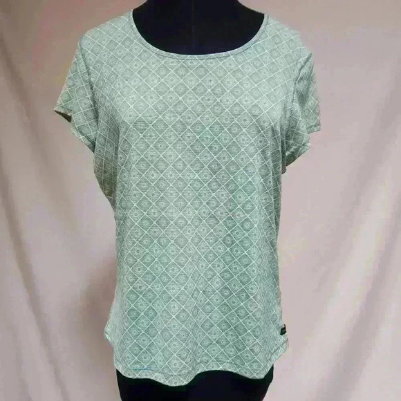 GSX Medium Woman's Tee Green/Blue/Yellow Geometric Print Active Wear Scoop Neck - Picture 1 of 7